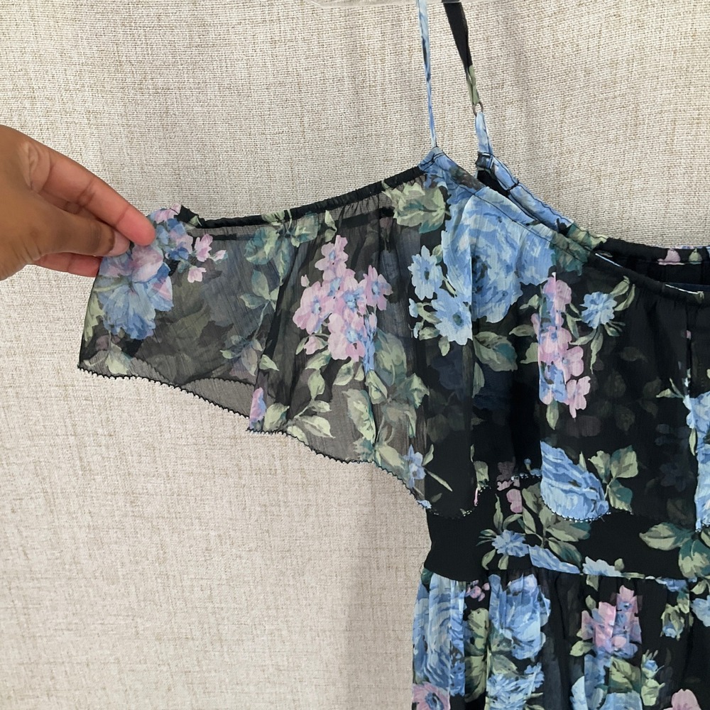 Abercrombie & Fitch High Low Maxi Dress Womens M Black Blue Floral Romantic - Picture 4 of 9